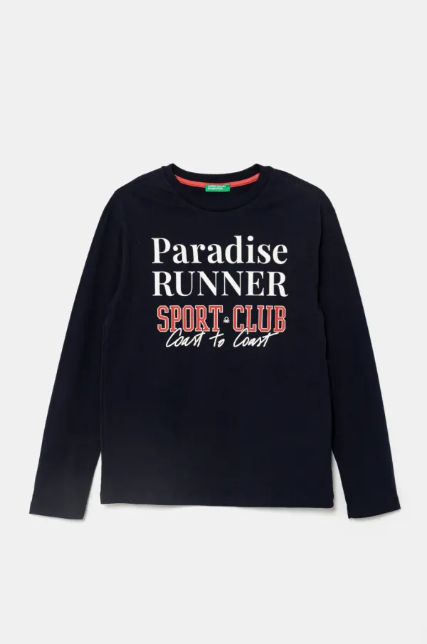 United Colors of Benetton Dječja pamučna majica dugih rukava United Colors of Benetton boja: tamno plava, s tiskom, 35RYC10O9