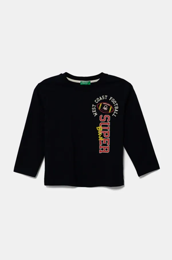 United Colors of Benetton Dječja pamučna majica dugih rukava United Colors of Benetton boja: tamno plava, s tiskom, 35RYG10I6