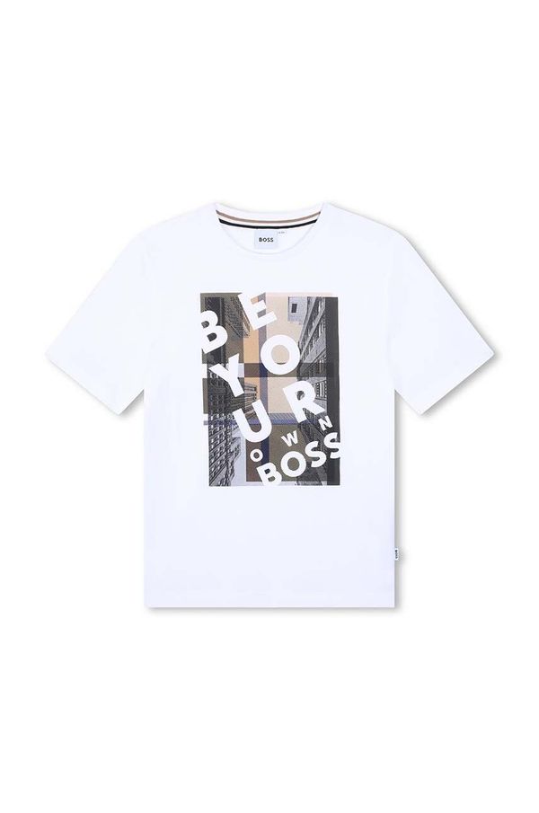 Boss Dječja pamučna majica kratkih rukava BOSS boja: bijela, s tiskom, J51217