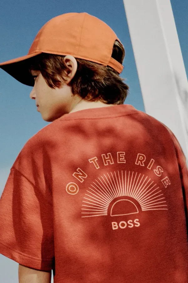 BOSS Dječja pamučna majica kratkih rukava BOSS boja: narančasta, bez uzorka, J52029