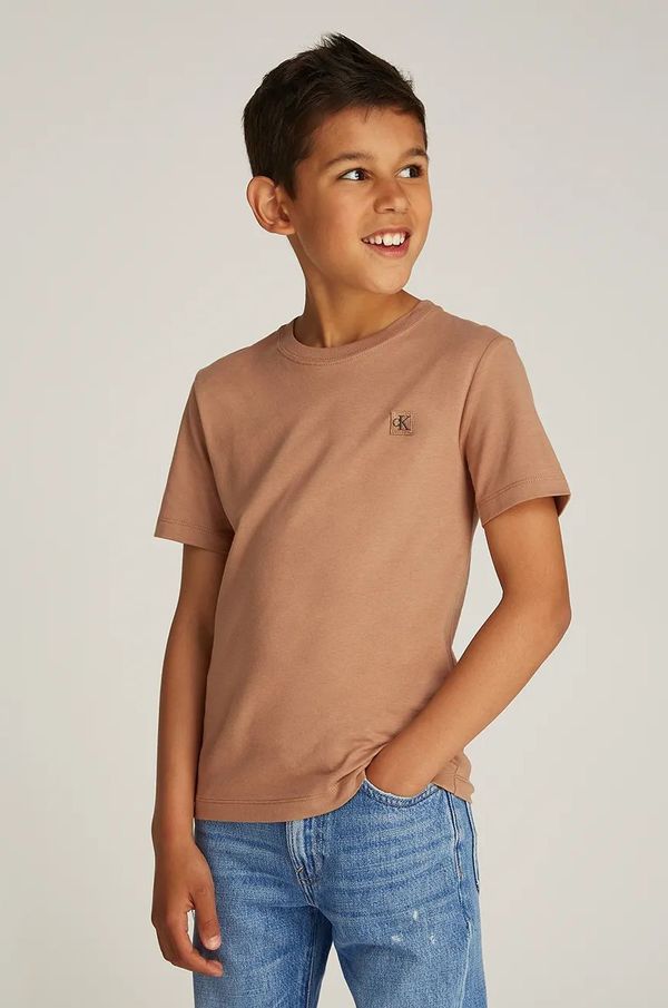 Calvin Klein Jeans Dječja pamučna majica kratkih rukava Calvin Klein Jeans 0 boja: smeđa, bez uzorka, IU0IU00543
