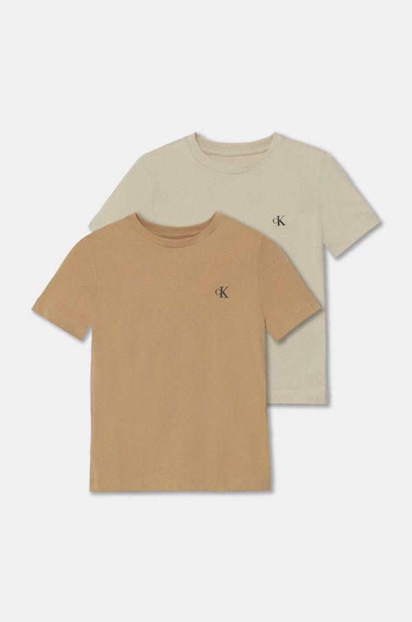 Calvin Klein Jeans Dječja pamučna majica kratkih rukava Calvin Klein Jeans 2-pack boja: bež, bez uzorka, IB0IB01093