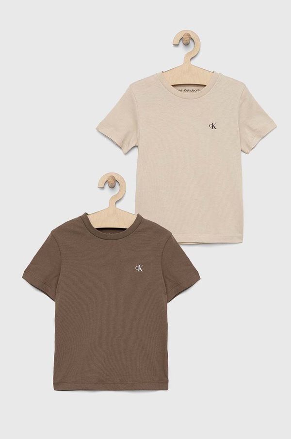 Calvin Klein Jeans Dječja pamučna majica kratkih rukava Calvin Klein Jeans 2-pack boja: bež, jednobojni model