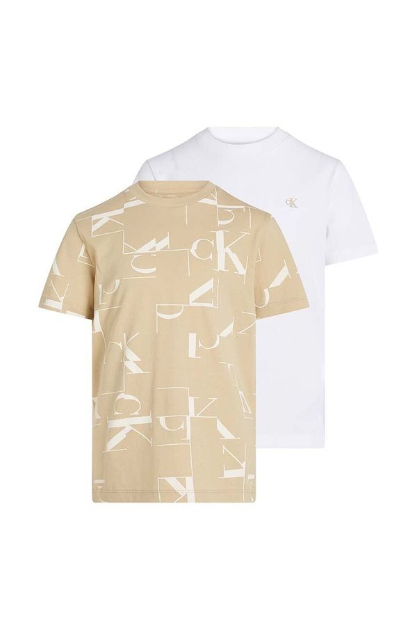Calvin Klein Jeans Dječja pamučna majica kratkih rukava Calvin Klein Jeans 2-pack boja: bež, s uzorkom, IB0IB02271