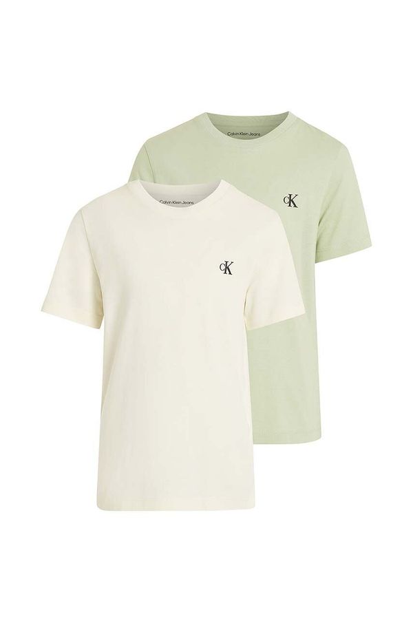 Calvin Klein Jeans Dječja pamučna majica kratkih rukava Calvin Klein Jeans 2-pack boja: zelena, bez uzorka, IB0IB01093