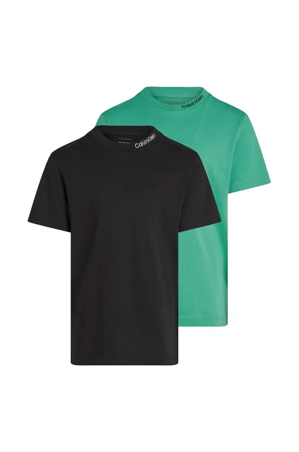 Calvin Klein Jeans Dječja pamučna majica kratkih rukava Calvin Klein Jeans 2-pack boja: zelena, bez uzorka, IB0IB02444
