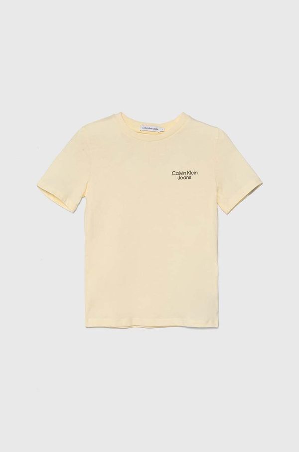 Calvin Klein Jeans Dječja pamučna majica kratkih rukava Calvin Klein Jeans boja: bež, bez uzorka, IB0IB01319