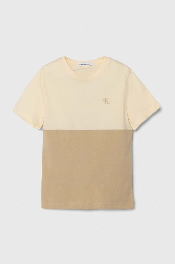 Calvin Klein Jeans Dječja pamučna majica kratkih rukava Calvin Klein Jeans boja: bež, bez uzorka, IB0IB02160