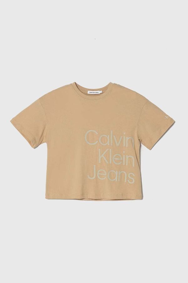 Calvin Klein Jeans Dječja pamučna majica kratkih rukava Calvin Klein Jeans boja: bež