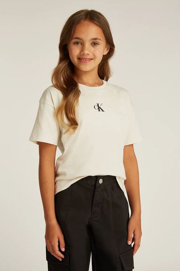 Calvin Klein Jeans Dječja pamučna majica kratkih rukava Calvin Klein Jeans boja: bež, IG0IG02136