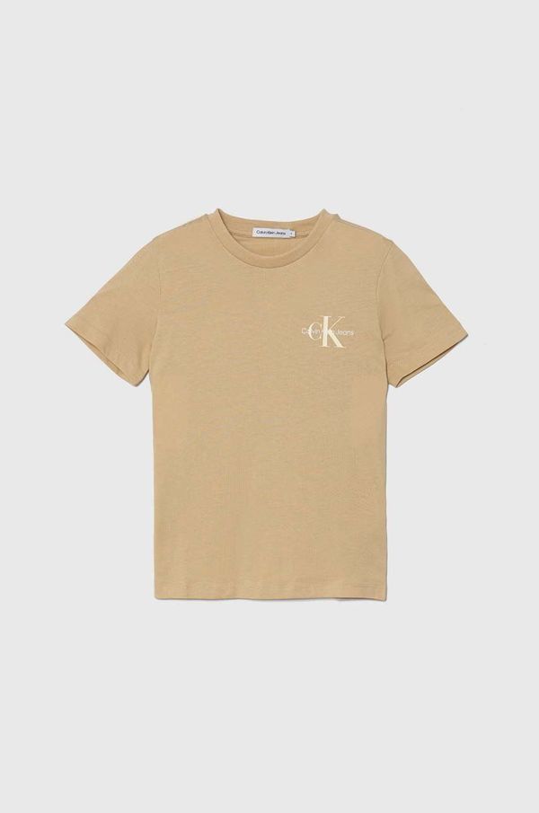 Calvin Klein Jeans Dječja pamučna majica kratkih rukava Calvin Klein Jeans boja: bež, s tiskom, IU0IU00624