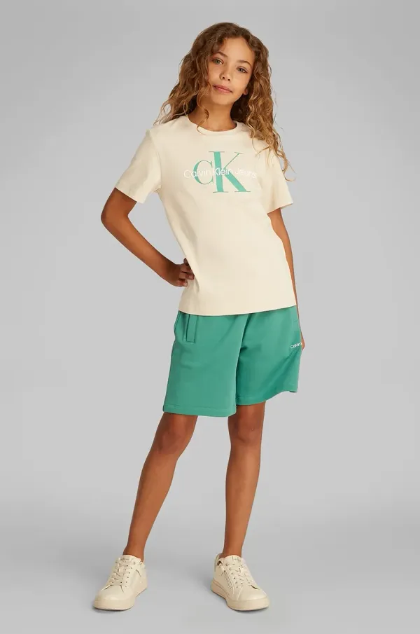Calvin Klein Jeans Dječja pamučna majica kratkih rukava Calvin Klein Jeans boja: bež, s tiskom, IU0IU00676