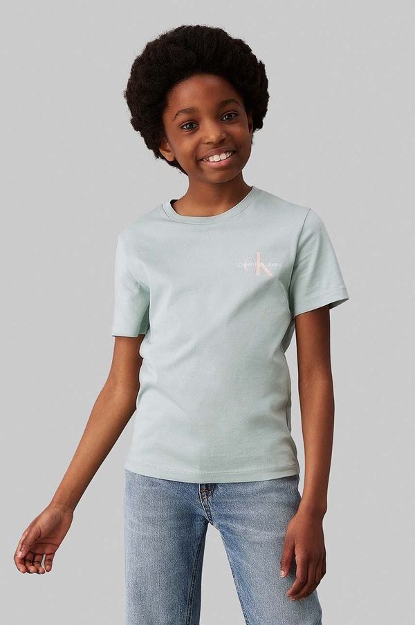 Calvin Klein Jeans Dječja pamučna majica kratkih rukava Calvin Klein Jeans boja: zelena, bez uzorka, IU0IU00678