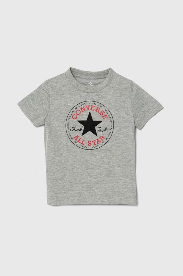 Converse Dječja pamučna majica kratkih rukava Converse boja: siva, s tiskom