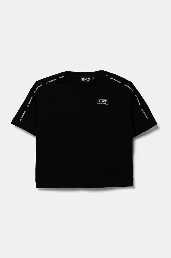 EA7 Emporio Armani Dječja pamučna majica kratkih rukava EA7 Emporio Armani boja: crna, s aplikacijom, 6DBT57 BJ02Z