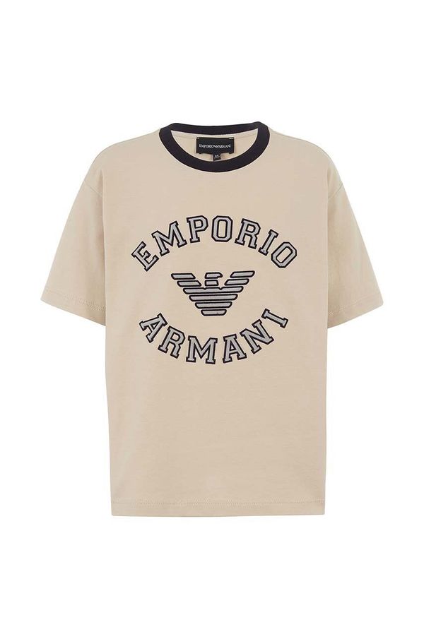 Emporio Armani Dječja pamučna majica kratkih rukava Emporio Armani boja: bež, s aplikacijom, 6D4TJB 4J54Z