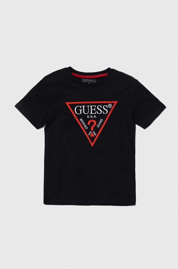 Guess Dječja pamučna majica kratkih rukava Guess boja: crna, s aplikacijom, L4YI54 K8HM4
