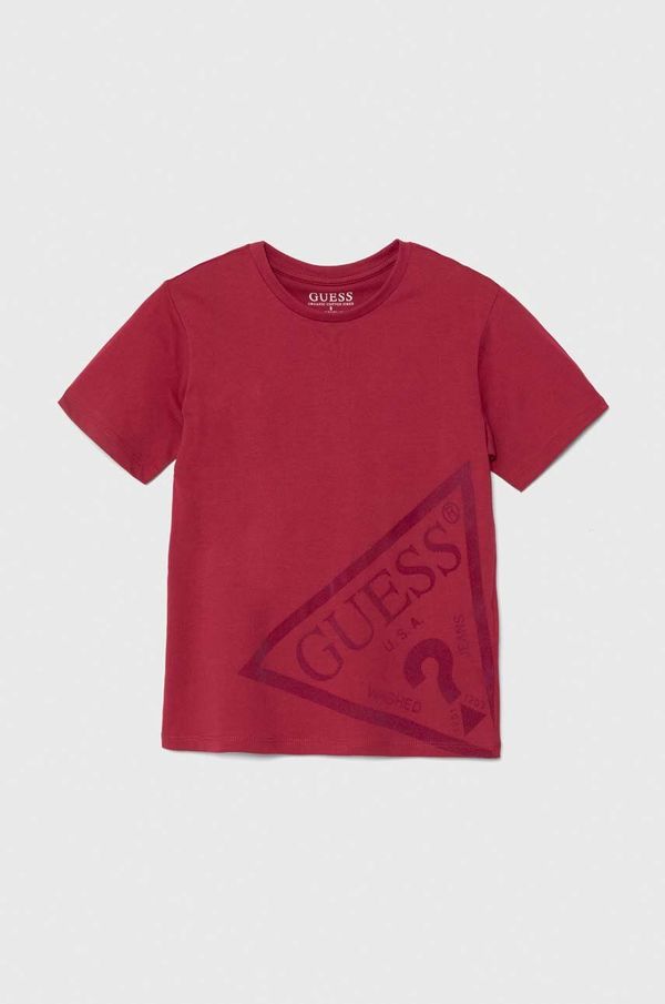 Guess Dječja pamučna majica kratkih rukava Guess boja: crvena, s aplikacijom, L4YI32 K8HM4