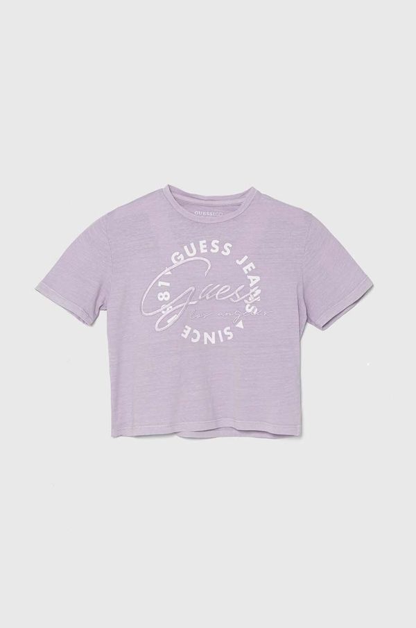 Guess Dječja pamučna majica kratkih rukava Guess boja: ljubičasta