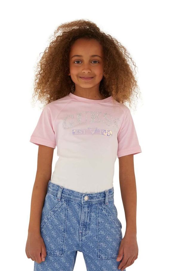 Guess Dječja pamučna majica kratkih rukava Guess boja: ružičasta