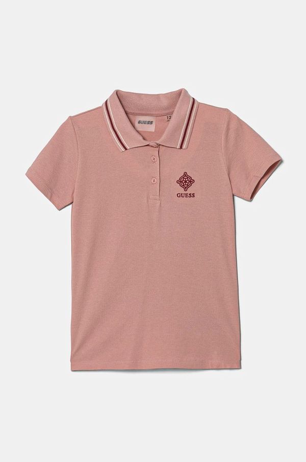Guess Dječja pamučna majica kratkih rukava Guess boja: ružičasta, s ovratnikom, J5RP01 KCOK1