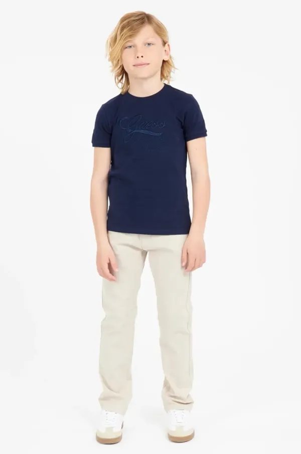 Guess Dječja pamučna majica kratkih rukava Guess boja: tamno plava, s aplikacijom, L5RI19 KCM20