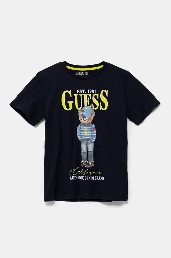 Guess Dječja pamučna majica kratkih rukava Guess boja: tamno plava, s tiskom, L5RI17 K8HM4