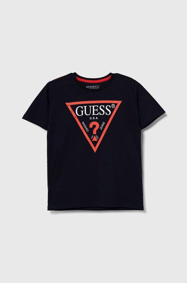 Guess Dječja pamučna majica kratkih rukava Guess boja: tamno plava, s tiskom, L73I55 K8HM0