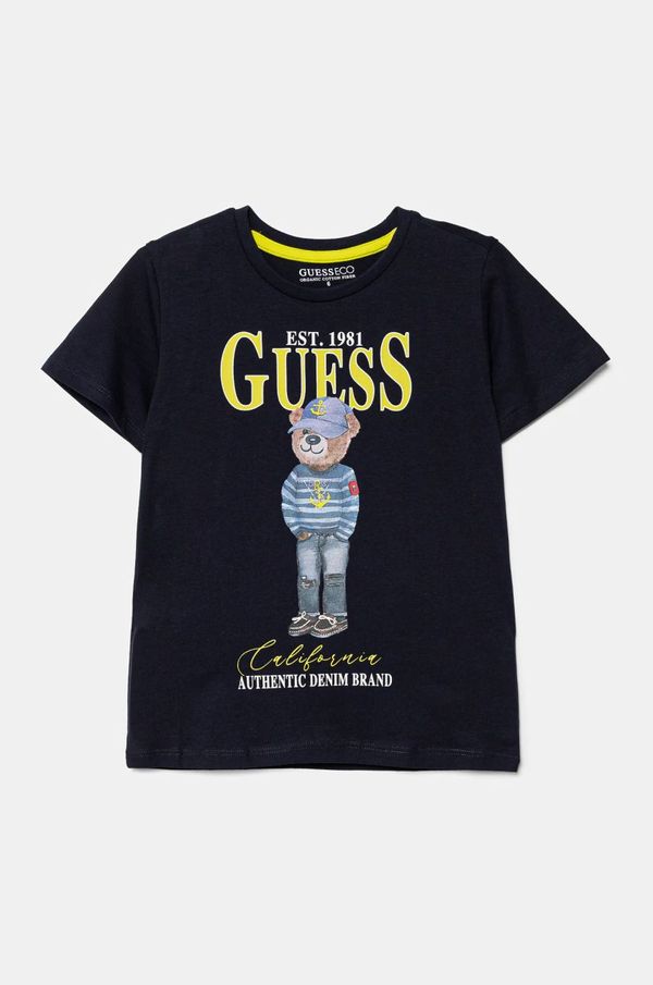 Guess Dječja pamučna majica kratkih rukava Guess boja: tamno plava, s tiskom, N5RI20 K8HM4