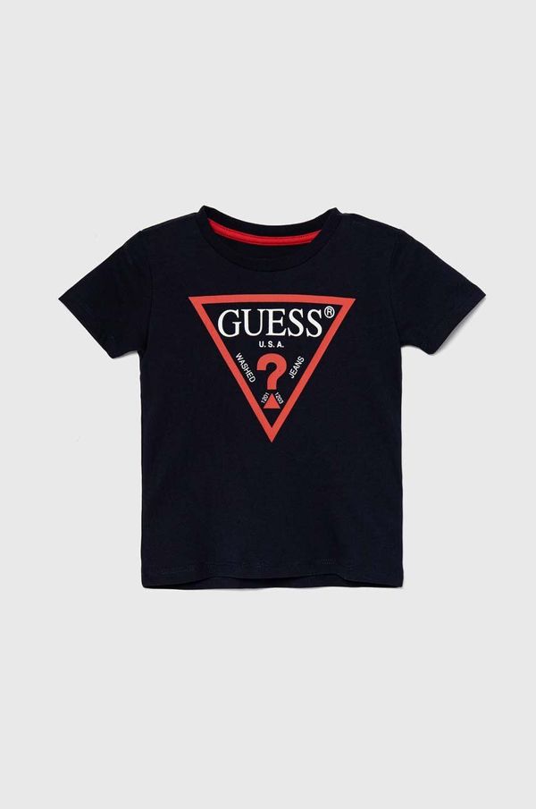 Guess Dječja pamučna majica kratkih rukava Guess boja: tamno plava, s tiskom, N73I55 K8HM0