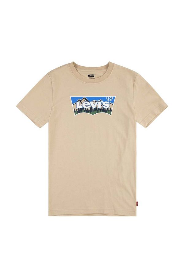 Levi's Dječja pamučna majica kratkih rukava Levi's FORESTED MOUNTAINS BATWING boja: bež, s tiskom, 8EL382