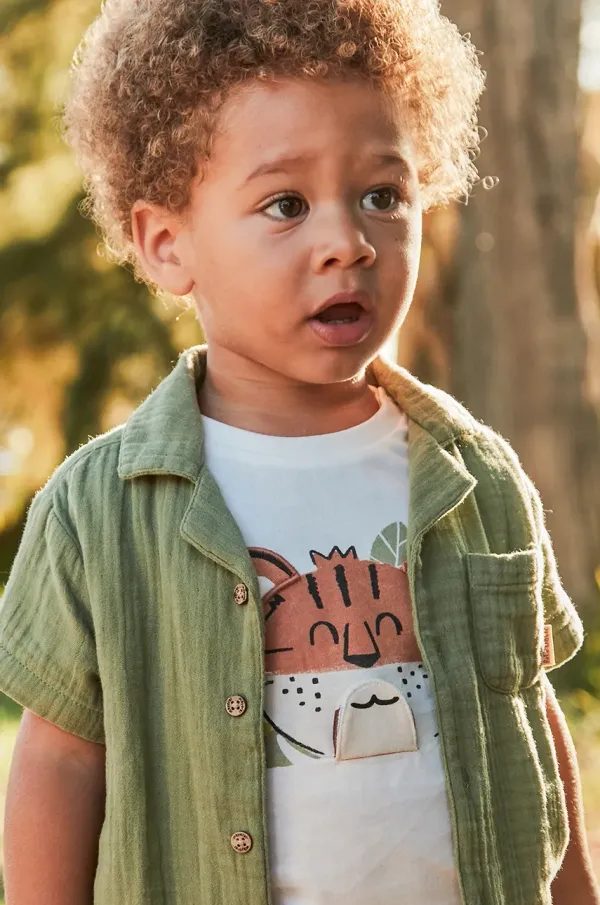 Mayoral Dječja pamučna majica kratkih rukava Mayoral boja: bež, s tiskom, 1055