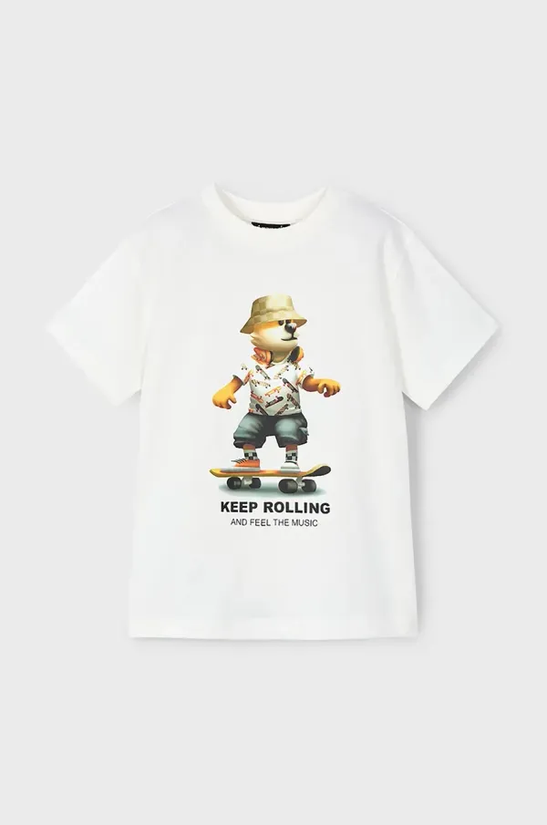 Mayoral Dječja pamučna majica kratkih rukava Mayoral boja: bež, s tiskom, 3041