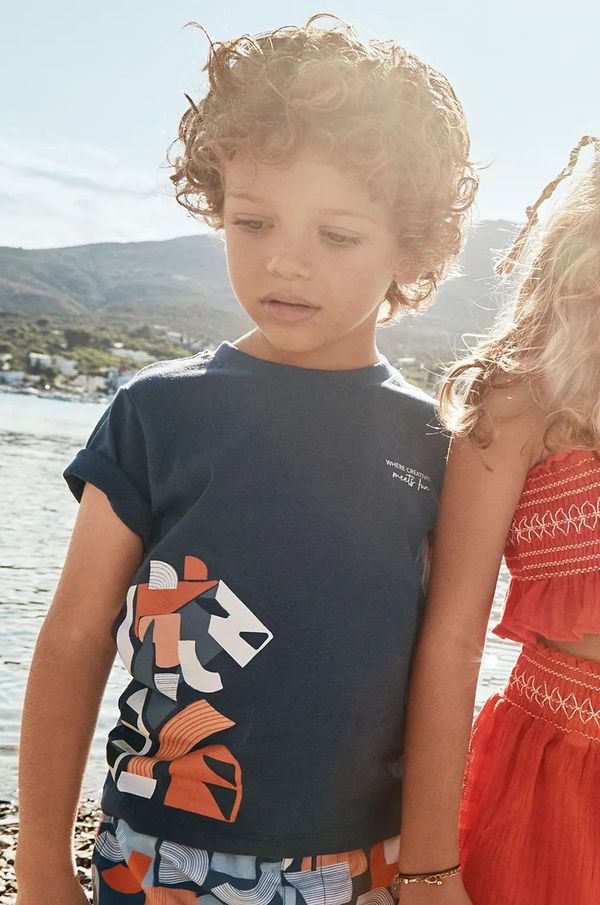 Mayoral Dječja pamučna majica kratkih rukava Mayoral boja: tamno plava, s tiskom, 3029