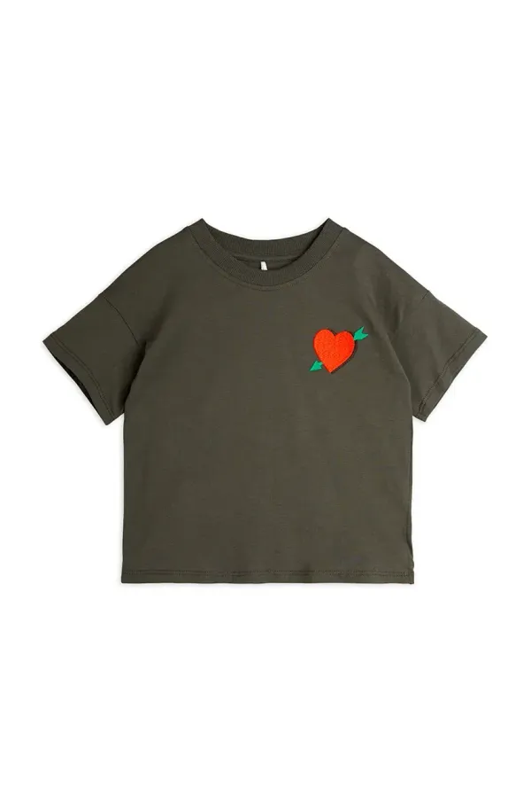 Mini Rodini Dječja pamučna majica kratkih rukava Mini Rodini Arrowed heart boja: crna, s aplikacijom, 2522012499