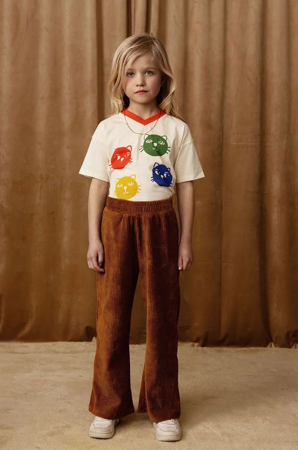 Mini Rodini Dječja pamučna majica kratkih rukava Mini Rodini Cool cats boja: bež, s tiskom, 2512012611