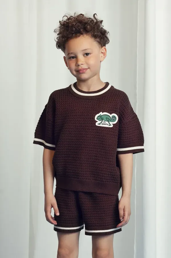 Mini Rodini Dječja pamučna majica kratkih rukava Mini Rodini Lizard boja: smeđa, s aplikacijom, 2521014616