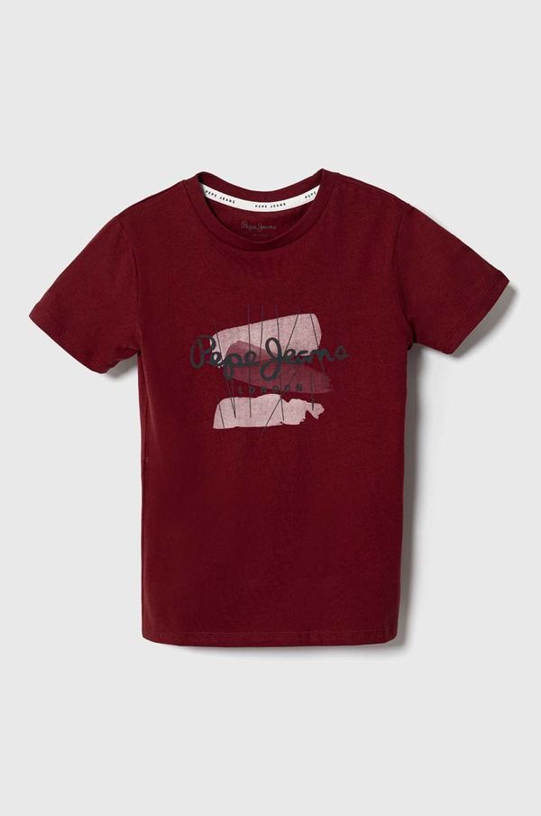 Pepe Jeans Dječja pamučna majica kratkih rukava Pepe Jeans boja: bordo, s tiskom