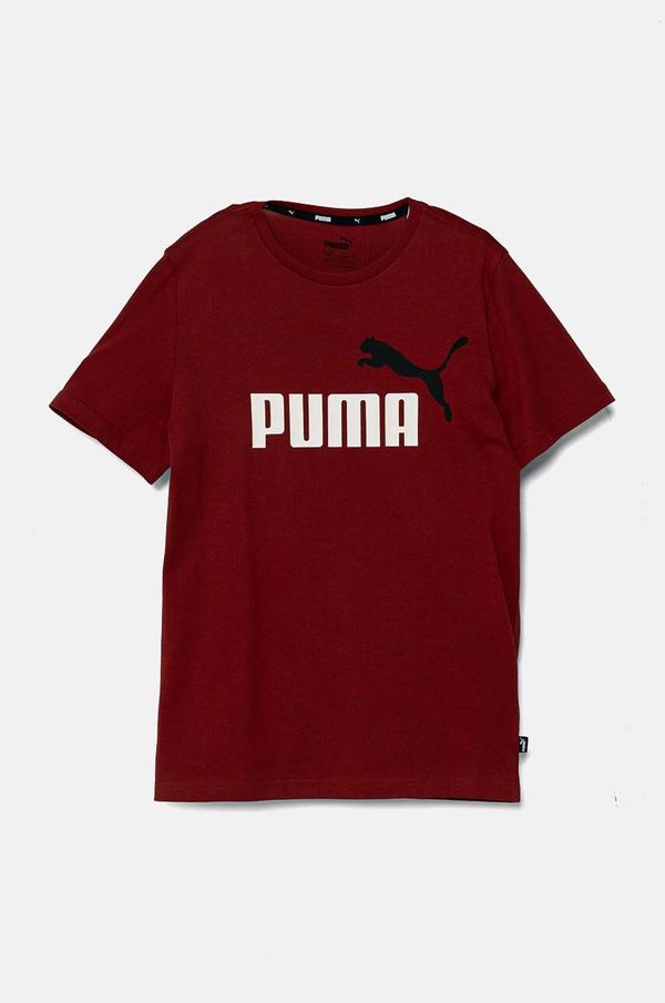 Puma Dječja pamučna majica kratkih rukava Puma boja: bordo, s tiskom