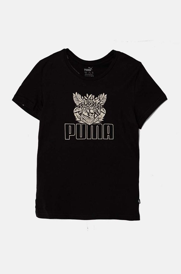 Puma Dječja pamučna majica kratkih rukava Puma ESS+ TROPICAT Tee boja: crna, s tiskom, 681822