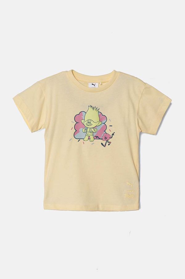 Puma Dječja pamučna majica kratkih rukava Puma X TROLLSphic Tee boja: žuta, s tiskom, 627383
