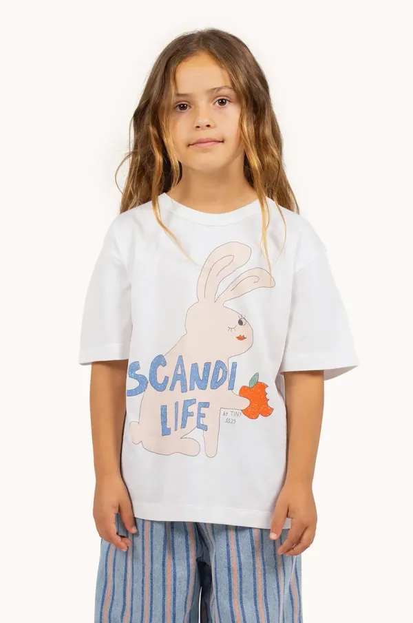 Tinycottons Dječja pamučna majica kratkih rukava Tinycottons SCANDI LIFE GRAPHIC TEE boja: bež, s tiskom, SS25-076