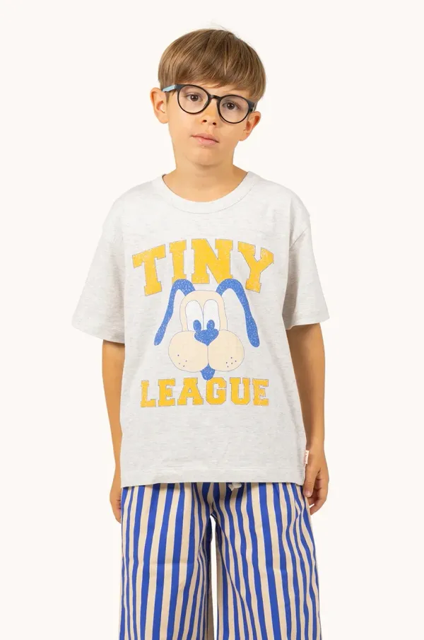 Tinycottons Dječja pamučna majica kratkih rukava Tinycottons TINY LEAGUE GRAPHIC TEE boja: siva, s tiskom, SS25-079