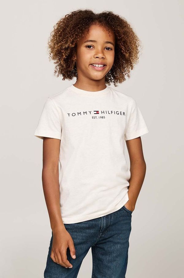 Tommy Hilfiger Dječja pamučna majica kratkih rukava Tommy Hilfiger boja: bež, s tiskom, KS0KS00397