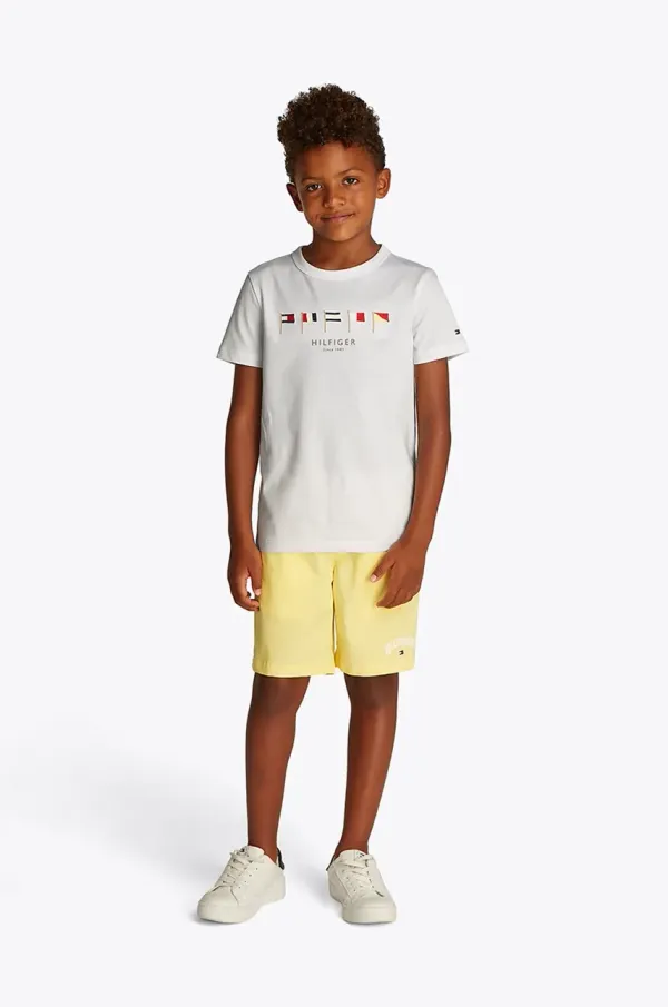 Tommy Hilfiger Dječja pamučna majica kratkih rukava Tommy Hilfiger boja: bijela, s aplikacijom, KB0KB09532