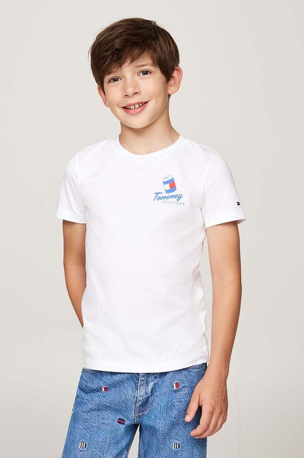 Tommy Hilfiger Dječja pamučna majica kratkih rukava Tommy Hilfiger boja: bijela, s tiskom, KB0KB09281