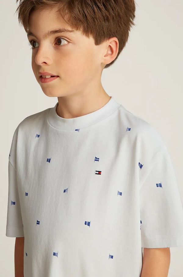 Tommy Hilfiger Dječja pamučna majica kratkih rukava Tommy Hilfiger boja: bijela, s uzorkom, KB0KB09353