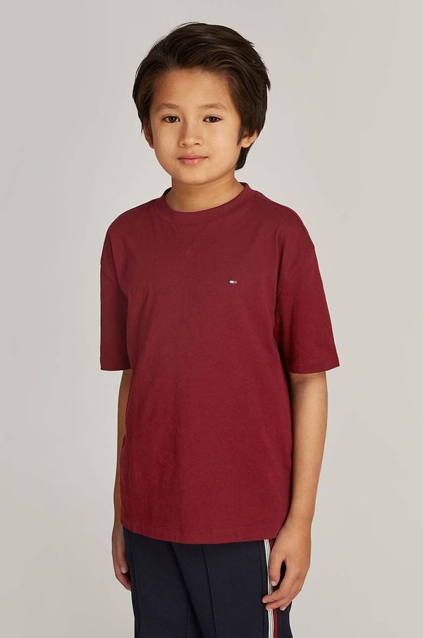 Tommy Hilfiger Dječja pamučna majica kratkih rukava Tommy Hilfiger boja: bordo, bez uzorka, KB0KB08575
