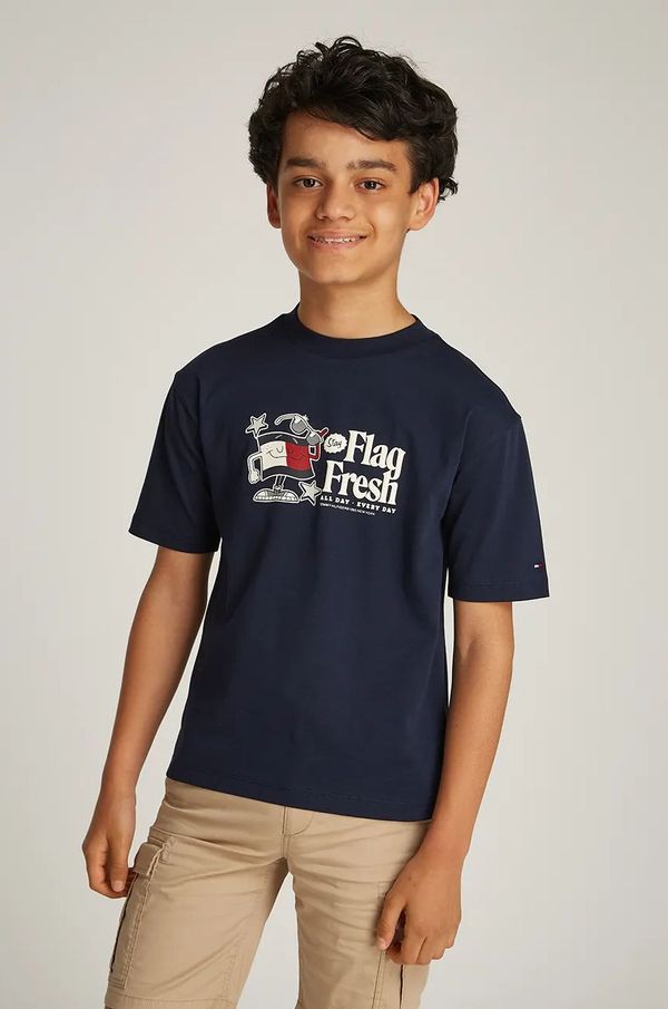 Tommy Hilfiger Dječja pamučna majica kratkih rukava Tommy Hilfiger boja: crna, s tiskom, KB0KB09354