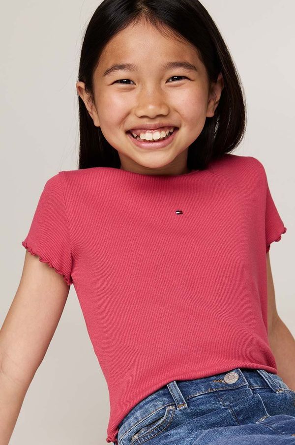 Tommy Hilfiger Dječja pamučna majica kratkih rukava Tommy Hilfiger boja: ružičasta, KG0KG08138